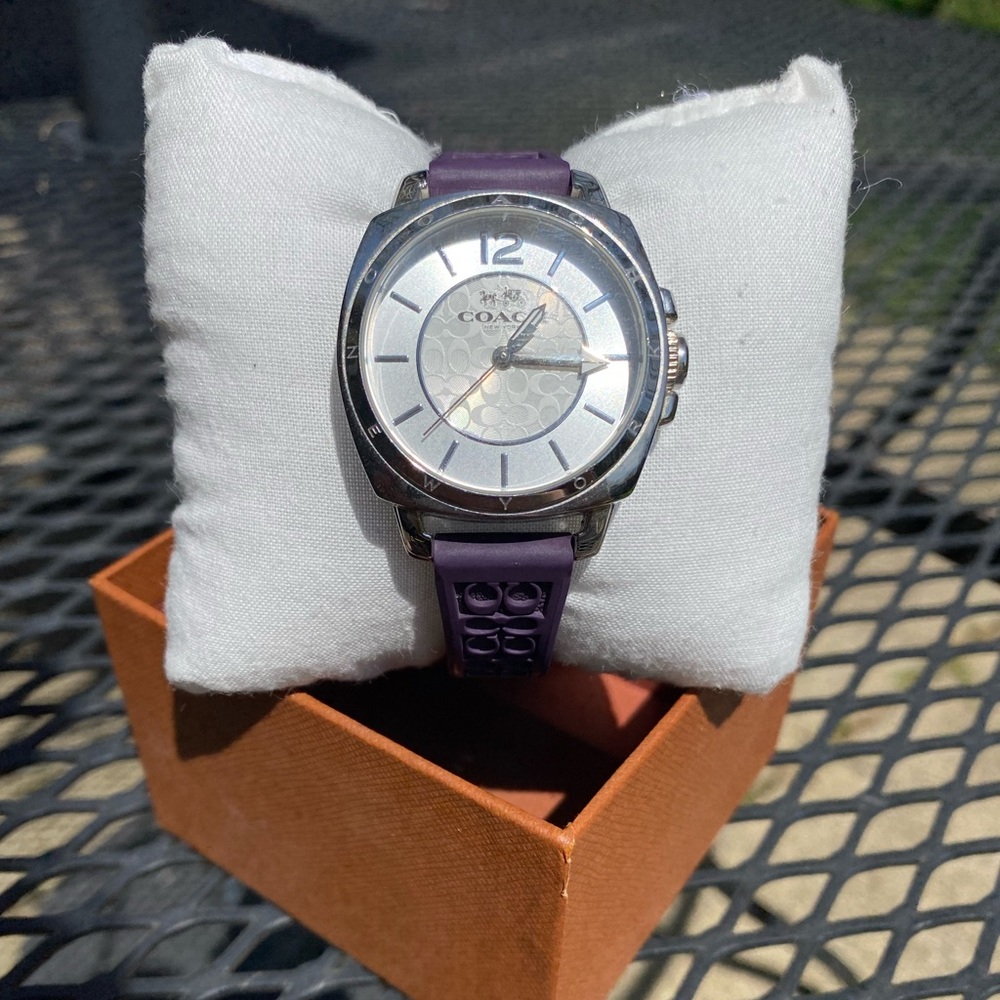 Coach Women’s “Boyfriend” Purple Silicon Rubber Strap Watch